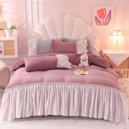 91家纺网 家纺一手货源 找家纺 （总）艾米家居 2022秋冬新款牛奶绒花边四件套爱莎系列