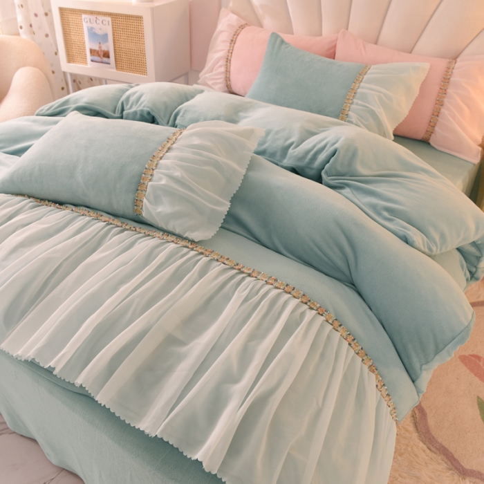 91家纺网 家纺一手货源 找家纺 （总）艾米家居 2022秋冬新款牛奶绒花边四件套爱莎系列