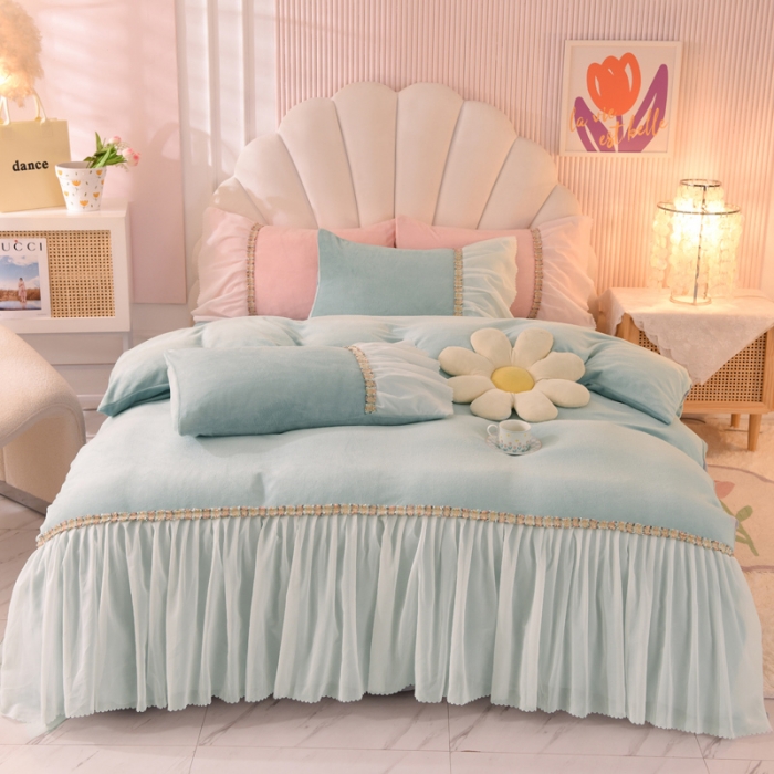 91家纺网 家纺一手货源 找家纺 （总）艾米家居 2022秋冬新款牛奶绒花边四件套爱莎系列