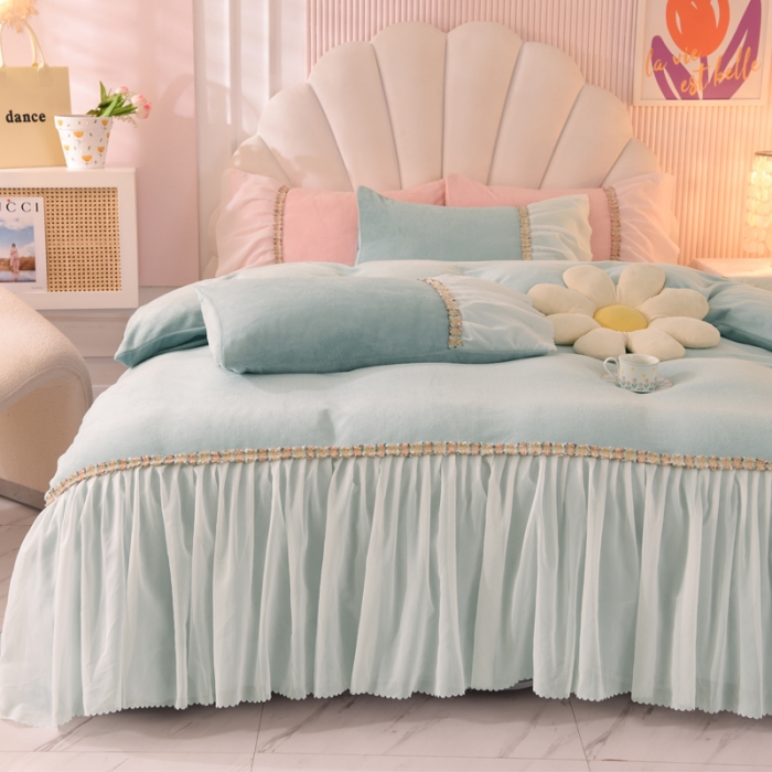 91家纺网 家纺一手货源 找家纺 （总）艾米家居 2022秋冬新款牛奶绒花边四件套爱莎系列