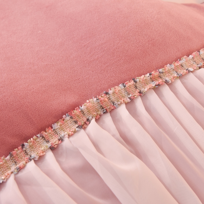 91家纺网 家纺一手货源 找家纺 艾米家居 2022秋冬新款牛奶绒花边四件套爱莎系列 豆沙