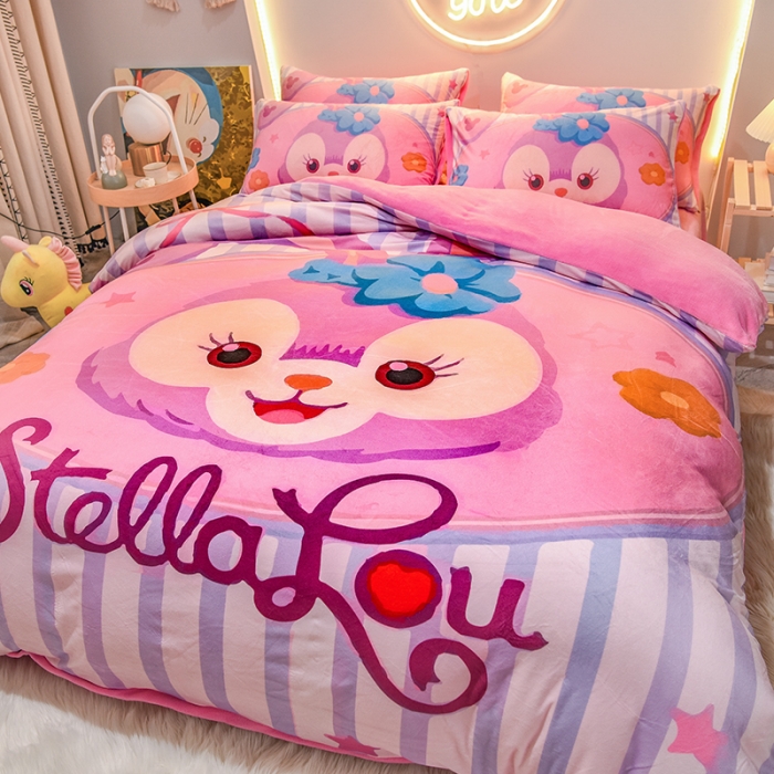 91家纺网 家纺一手货源 找家纺 ds生活馆2022新款大版卡通水晶牛奶单被套三四件套爱心兔