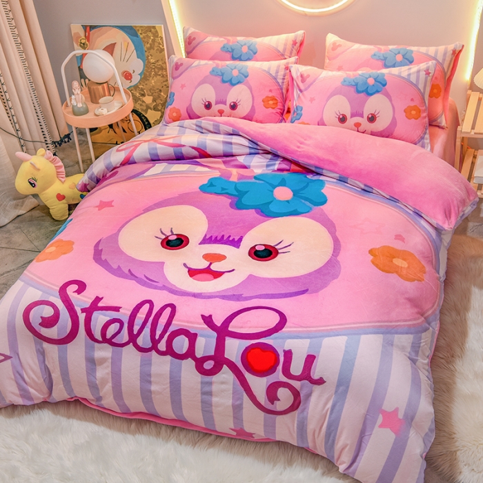 91家纺网 家纺一手货源 找家纺 ds生活馆2022新款大版卡通水晶牛奶单被套三四件套爱心兔