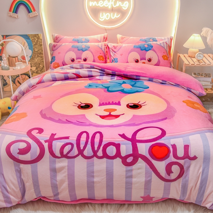 91家纺网 家纺一手货源 找家纺 ds生活馆2022新款大版卡通水晶牛奶单被套三四件套爱心兔