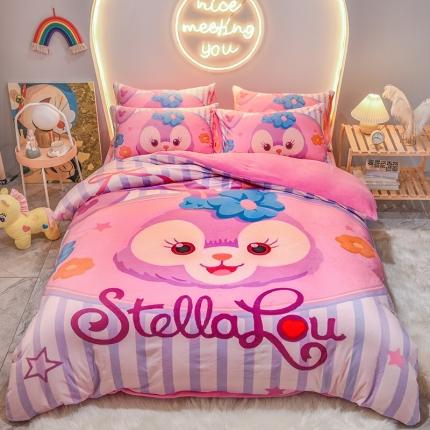 ds生活馆2022新款大版卡通水晶牛奶单被套三四件套爱心兔