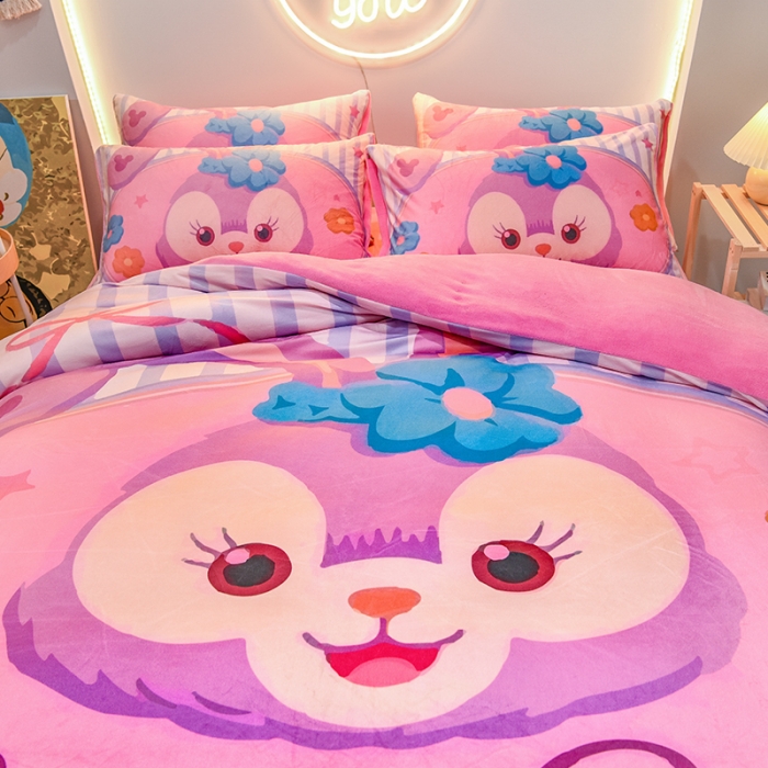 91家纺网 家纺一手货源 找家纺 ds生活馆2022新款大版卡通水晶牛奶单被套三四件套爱心兔