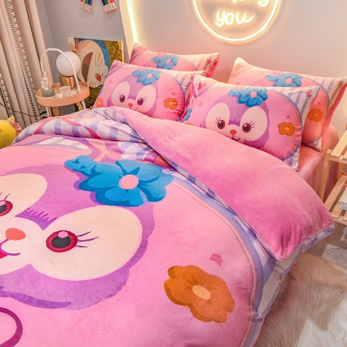 91家纺网 家纺一手货源 找家纺 ds生活馆2022新款大版卡通水晶牛奶单被套三四件套爱心兔