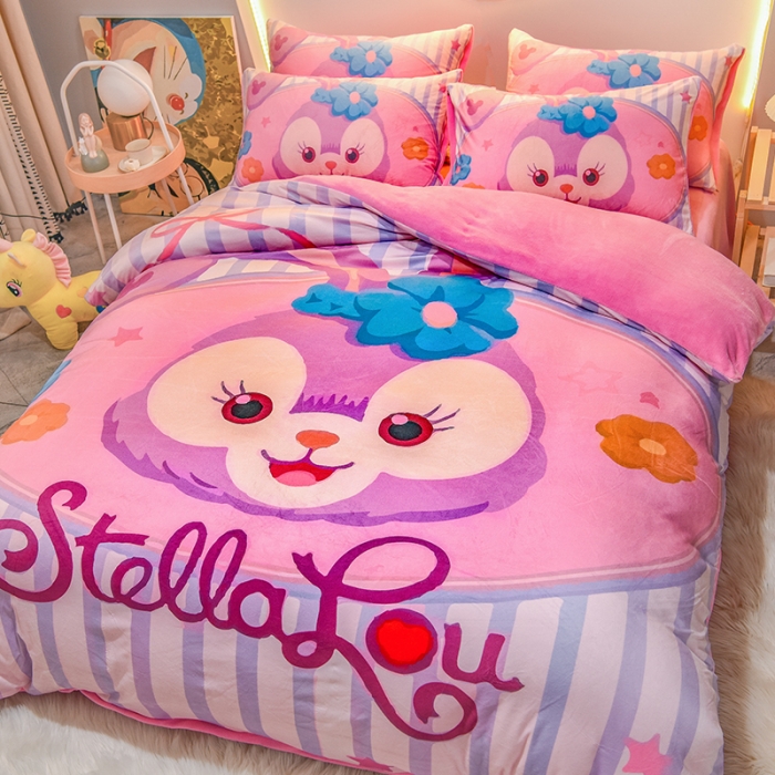 91家纺网 家纺一手货源 找家纺 ds生活馆2022新款大版卡通水晶牛奶单被套三四件套爱心兔