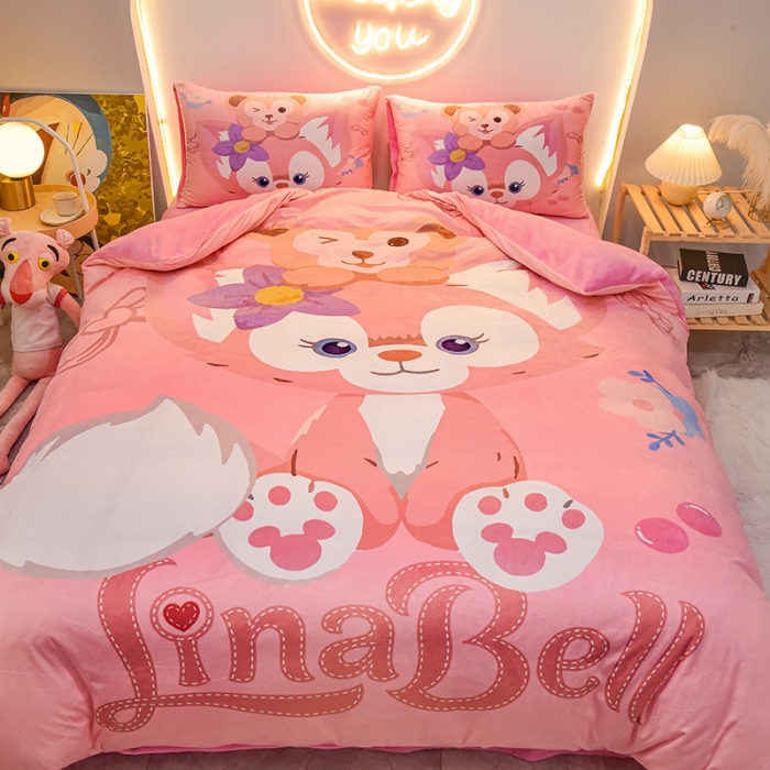 91家纺网 家纺一手货源 找家纺 ds生活馆2022新款大版卡通水晶牛奶单被套三四件套贝尔公主