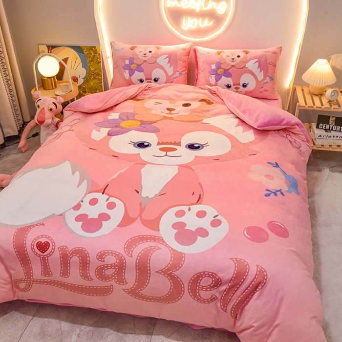 91家纺网 家纺一手货源 找家纺 ds生活馆2022新款大版卡通水晶牛奶单被套三四件套贝尔公主