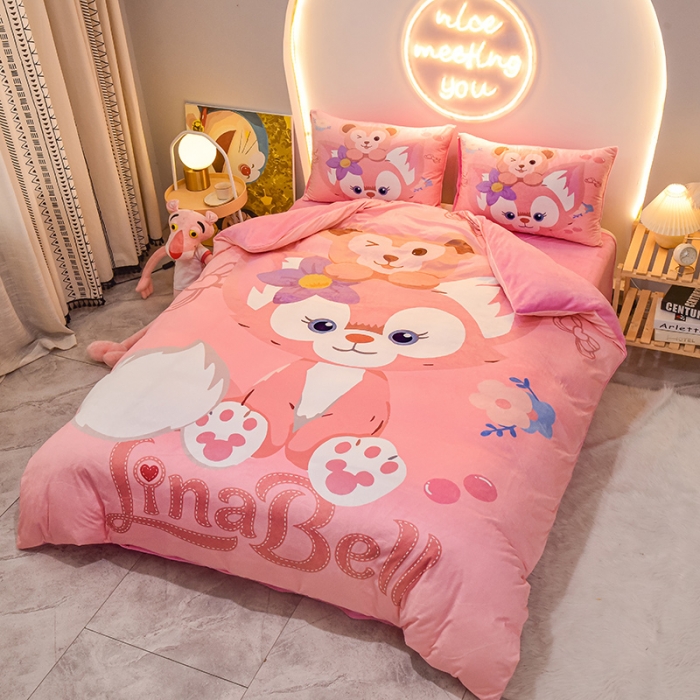 91家纺网 家纺一手货源 找家纺 ds生活馆2022新款大版卡通水晶牛奶单被套三四件套贝尔公主