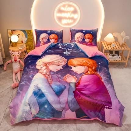 ds生活馆2022新款大版卡通水晶牛奶单被套三四件套冰雪姐妹