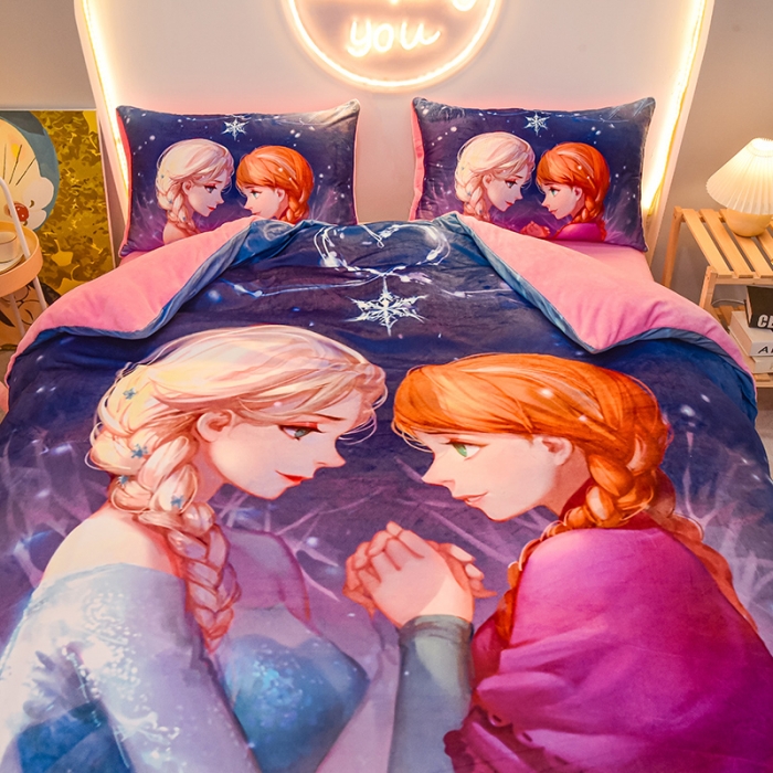 91家纺网 家纺一手货源 找家纺 ds生活馆2022新款大版卡通水晶牛奶单被套三四件套冰雪姐妹