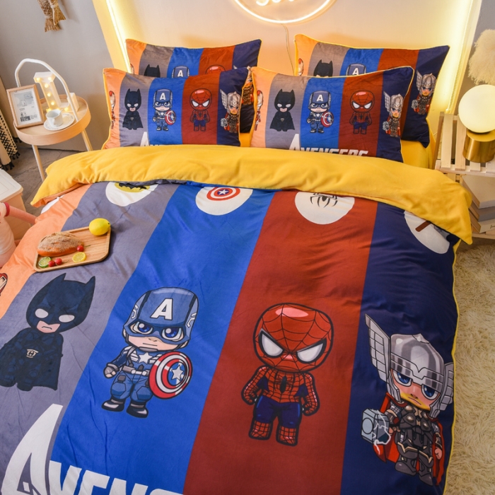 91家纺网 家纺一手货源 找家纺 ds生活馆2022新款大版卡通水晶牛奶单被套三四件套超级英雄