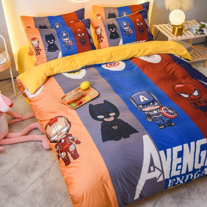 91家纺网 家纺一手货源 找家纺 ds生活馆2022新款大版卡通水晶牛奶单被套三四件套超级英雄