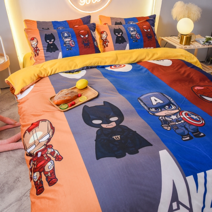 91家纺网 家纺一手货源 找家纺 ds生活馆2022新款大版卡通水晶牛奶单被套三四件套超级英雄