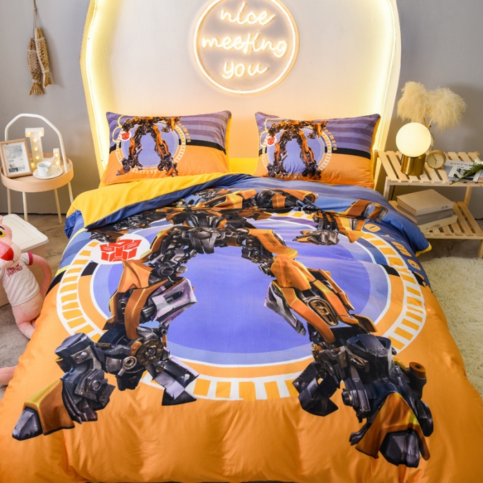 91家纺网 家纺一手货源 找家纺 ds生活馆2022新款大版卡通水晶牛奶单被套三四件套大黄蜂