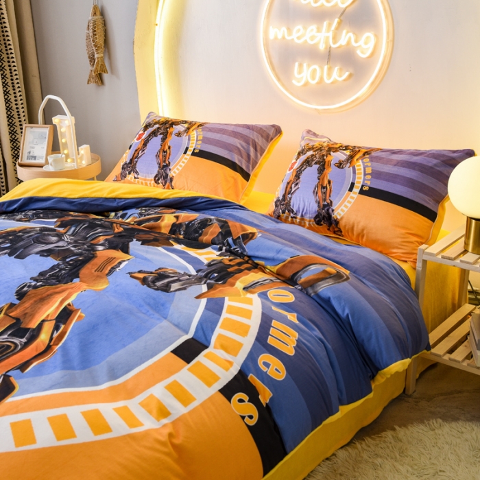 91家纺网 家纺一手货源 找家纺 ds生活馆2022新款大版卡通水晶牛奶单被套三四件套大黄蜂