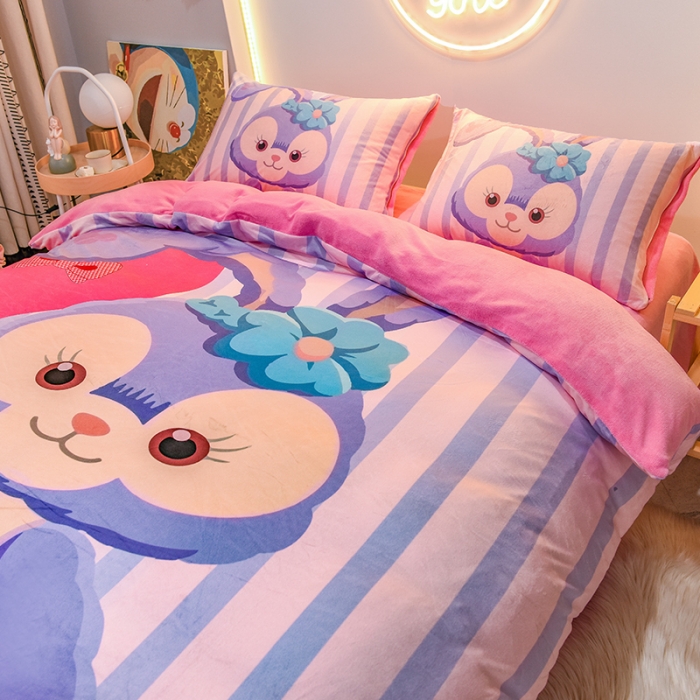 91家纺网 家纺一手货源 找家纺 ds生活馆2022新款大版卡通水晶牛奶单被套三四件套可爱小兔