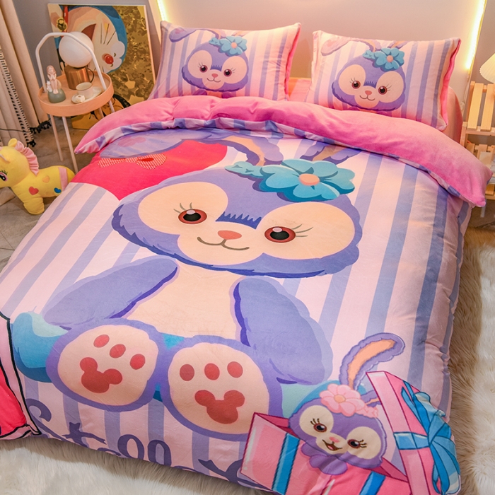 91家纺网 家纺一手货源 找家纺 ds生活馆2022新款大版卡通水晶牛奶单被套三四件套可爱小兔