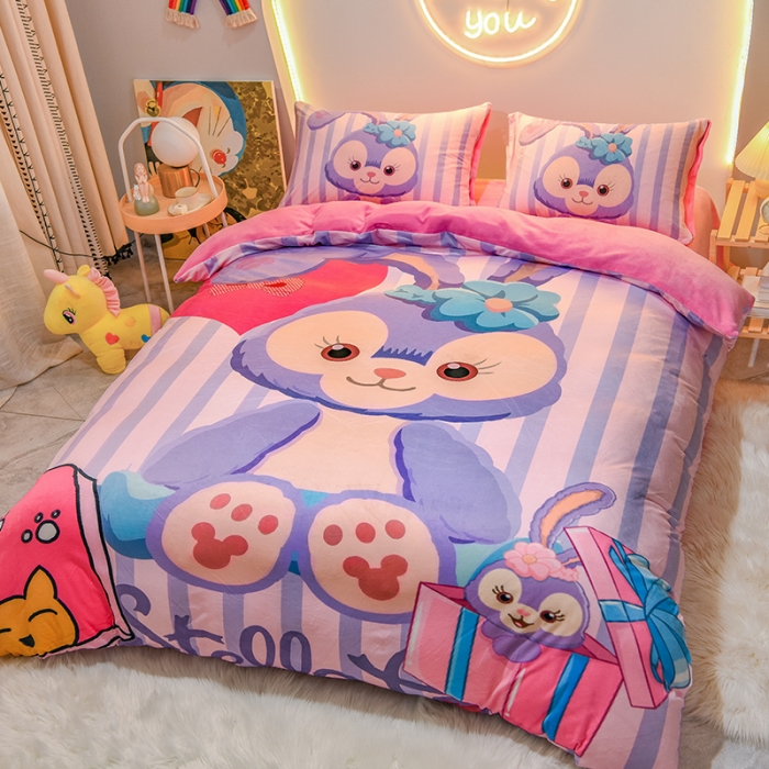 91家纺网 家纺一手货源 找家纺 ds生活馆2022新款大版卡通水晶牛奶单被套三四件套可爱小兔