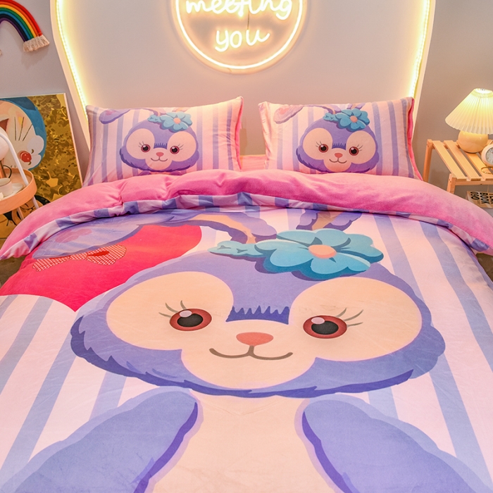 91家纺网 家纺一手货源 找家纺 ds生活馆2022新款大版卡通水晶牛奶单被套三四件套可爱小兔