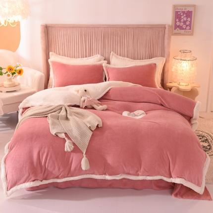 91家纺网 家纺一手货源 找家纺 艾米家居  2022秋冬新款羊羔绒拼牛奶绒系列 豆沙