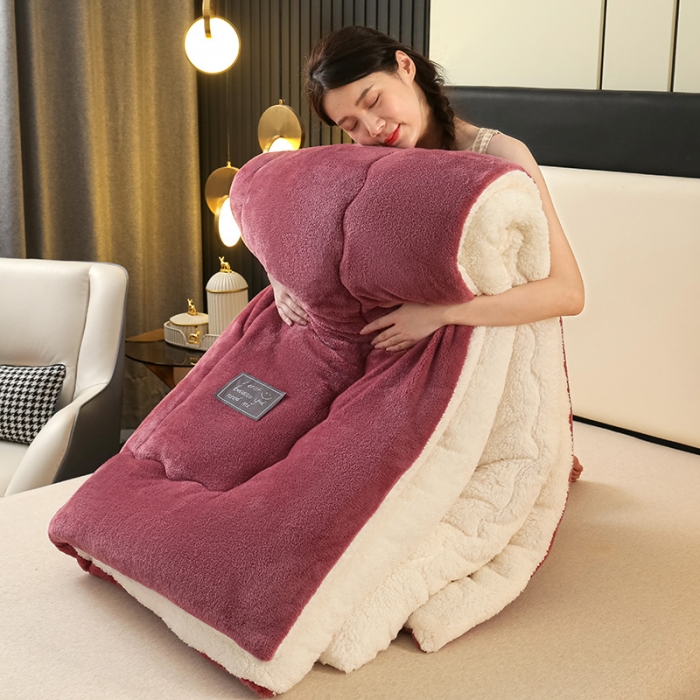 91家纺网 家纺一手货源 找家纺 吾秀 2022新款加厚保暖兔兔绒冬被 豆沙