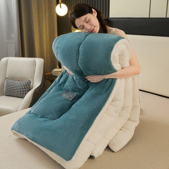 91家纺网 家纺一手货源 找家纺 吾秀 2022新款加厚保暖兔兔绒冬被 普蓝