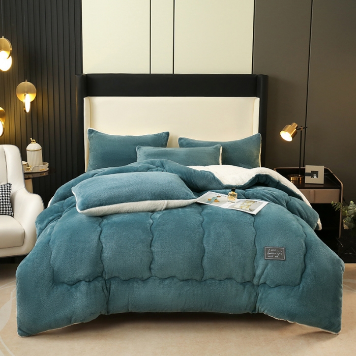 91家纺网 家纺一手货源 找家纺 吾秀 2022新款加厚保暖兔兔绒冬被 普蓝