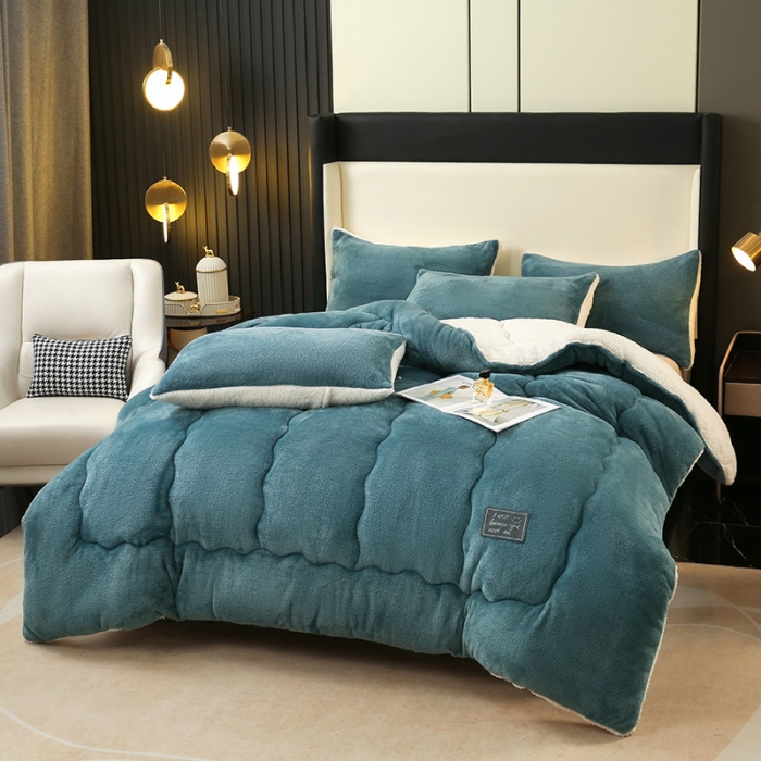 91家纺网 家纺一手货源 找家纺 吾秀 2022新款加厚保暖兔兔绒冬被 普蓝