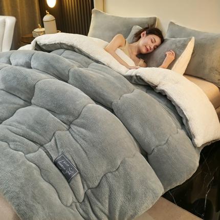 吾秀 2022新款加厚保暖兔兔绒冬被 浅灰