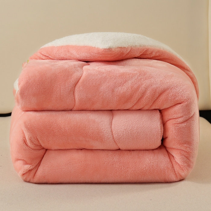 91家纺网 家纺一手货源 找家纺 吾秀 2022新款加厚保暖兔兔绒冬被 桃粉