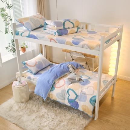 金鑫汇 2022新款牛奶绒学生上下铺三件套 爱心-兰