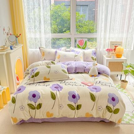 91家纺网 家纺一手货源 找家纺 （总）暮思 2022新款ins小清新加厚牛奶绒四件套