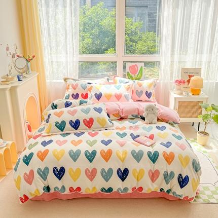 91家纺网 家纺一手货源 找家纺 （总）暮思 2022新款ins小清新加厚牛奶绒四件套