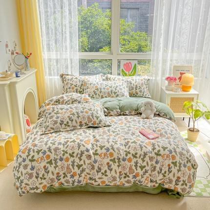 91家纺网 家纺一手货源 找家纺 （总）暮思 2022新款ins小清新加厚牛奶绒四件套