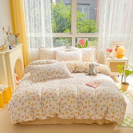 91家纺网 家纺一手货源 找家纺 （总）暮思 2022新款ins小清新加厚牛奶绒四件套