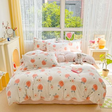 91家纺网 家纺一手货源 找家纺 （总）暮思 2022新款ins小清新加厚牛奶绒四件套