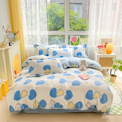 91家纺网 家纺一手货源 找家纺 （总）暮思 2022新款ins小清新加厚牛奶绒四件套