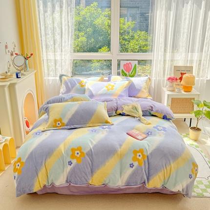 91家纺网 家纺一手货源 找家纺 （总）暮思 2022新款ins小清新加厚牛奶绒四件套