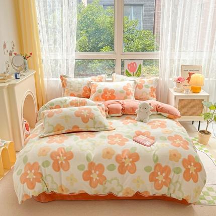 91家纺网 家纺一手货源 找家纺 （总）暮思 2022新款ins小清新加厚牛奶绒四件套