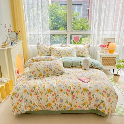 91家纺网 家纺一手货源 找家纺 （总）暮思 2022新款ins小清新加厚牛奶绒四件套