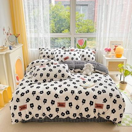 91家纺网 家纺一手货源 找家纺 （总）暮思 2022新款ins小清新加厚牛奶绒四件套