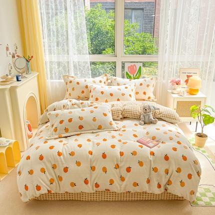 91家纺网 家纺一手货源 找家纺 （总）暮思 2022新款ins小清新加厚牛奶绒四件套