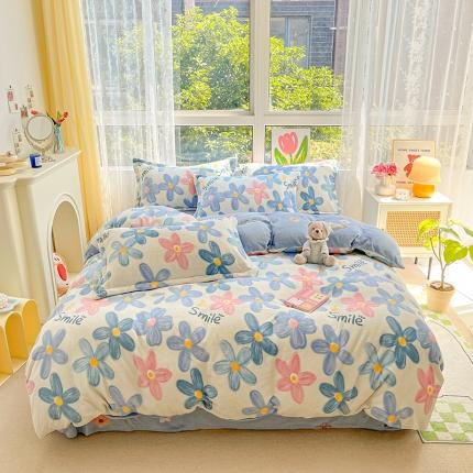 91家纺网 家纺一手货源 找家纺 （总）暮思 2022新款ins小清新加厚牛奶绒四件套