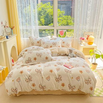 91家纺网 家纺一手货源 找家纺 （总）暮思 2022新款ins小清新加厚牛奶绒四件套