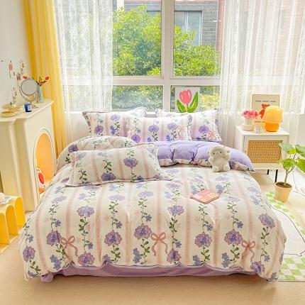 91家纺网 家纺一手货源 找家纺 （总）暮思 2022新款ins小清新加厚牛奶绒四件套