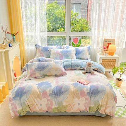 91家纺网 家纺一手货源 找家纺 （总）暮思 2022新款ins小清新加厚牛奶绒四件套