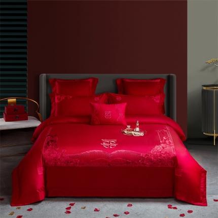 91家纺网 家纺一手货源 找家纺 （总）高大尚2022新款40s全工艺喷气纯棉系列贵族婚礼 红